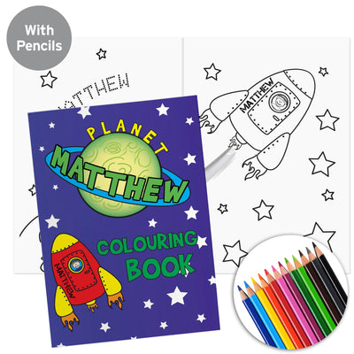 Personalised Memento Books Personalised Space Colouring Book with Pencil Crayons
