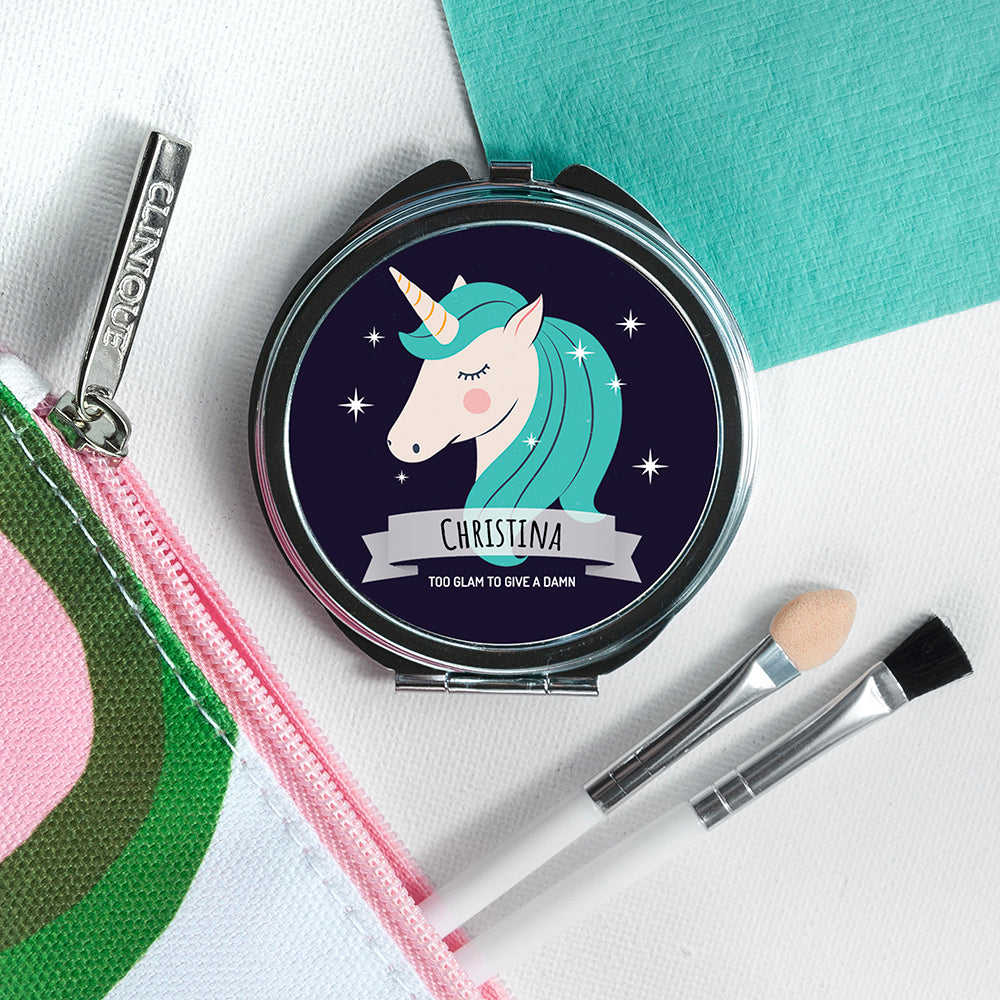 Personalised Sparkle Squad Round Navy Compact Mirror