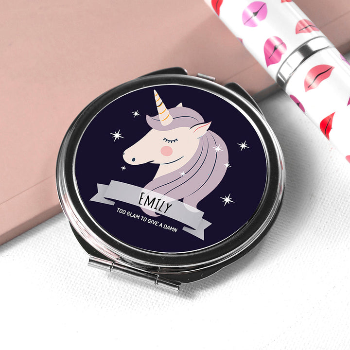 Personalised Sparkle Squad Round Navy Compact Mirror