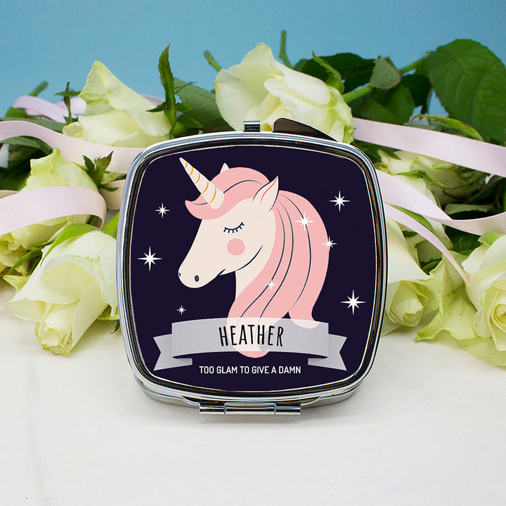 Personalised Sparkle Squad Square Navy Compact Mirror