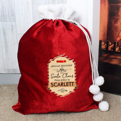 Personalised Memento Christmas Decorations Personalised Special Delivery Luxury Pom Pom Red Sack
