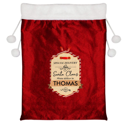 Personalised Memento Christmas Decorations Personalised Special Delivery Luxury Pom Pom Red Sack