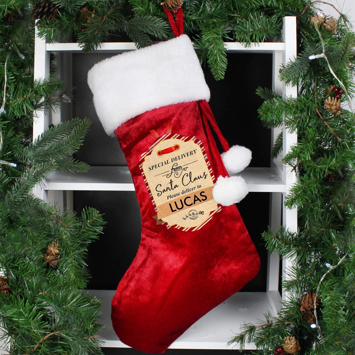 Personalised Memento Personalised Special Delivery Luxury Red Stocking