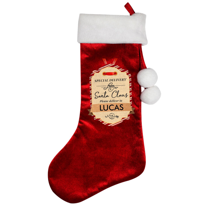 Personalised Memento Personalised Special Delivery Luxury Red Stocking