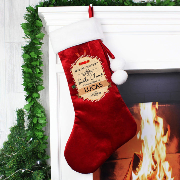 Personalised Memento Personalised Special Delivery Luxury Red Stocking