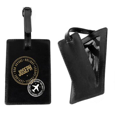 Personalised Memento Leather & Leatherette Personalised Stamped Black Luggage Tag