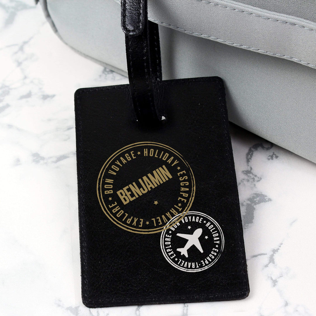 Personalised Memento Leather &amp; Leatherette Personalised Stamped Black Luggage Tag