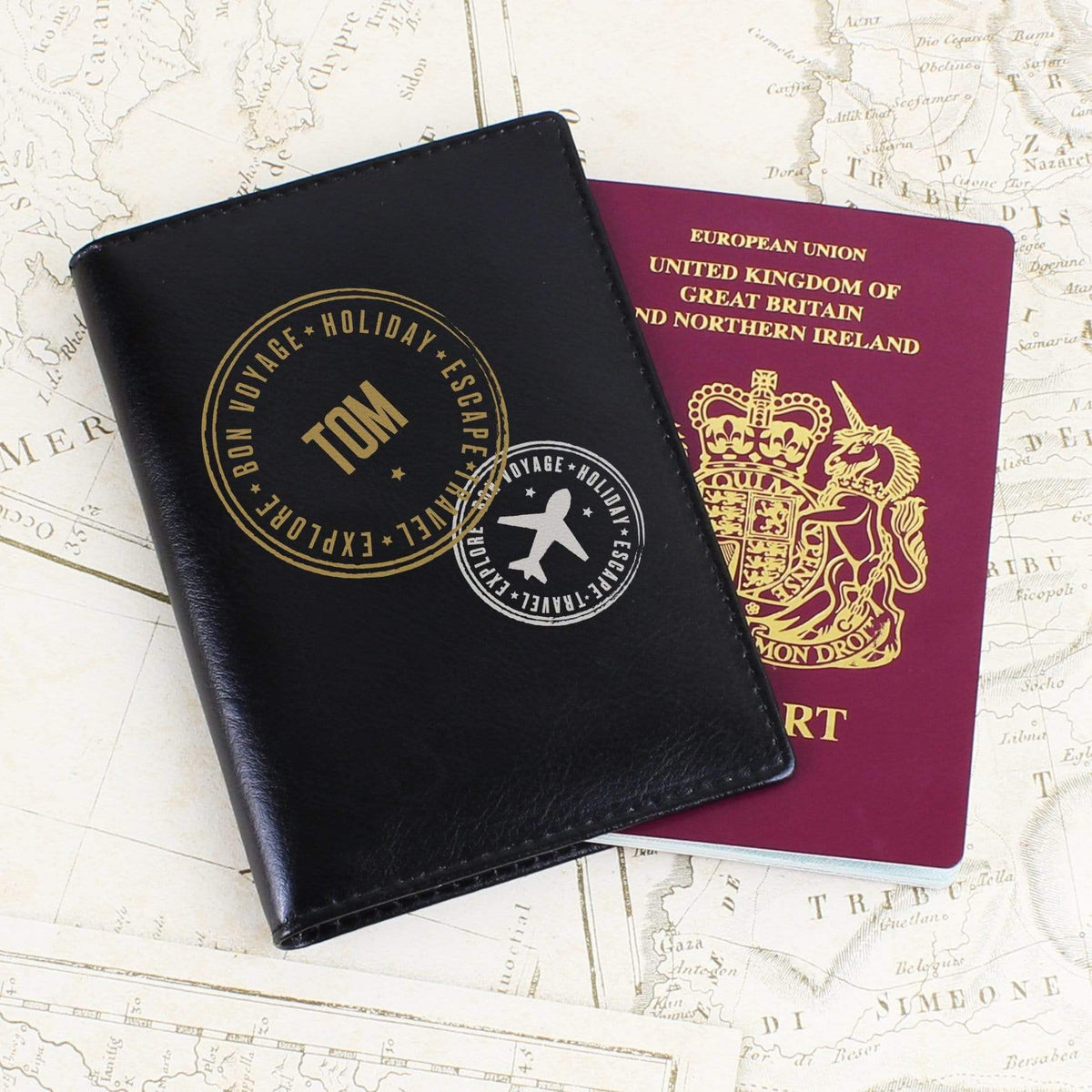 Personalised Memento Leather Personalised Stamped Black Passport Holder
