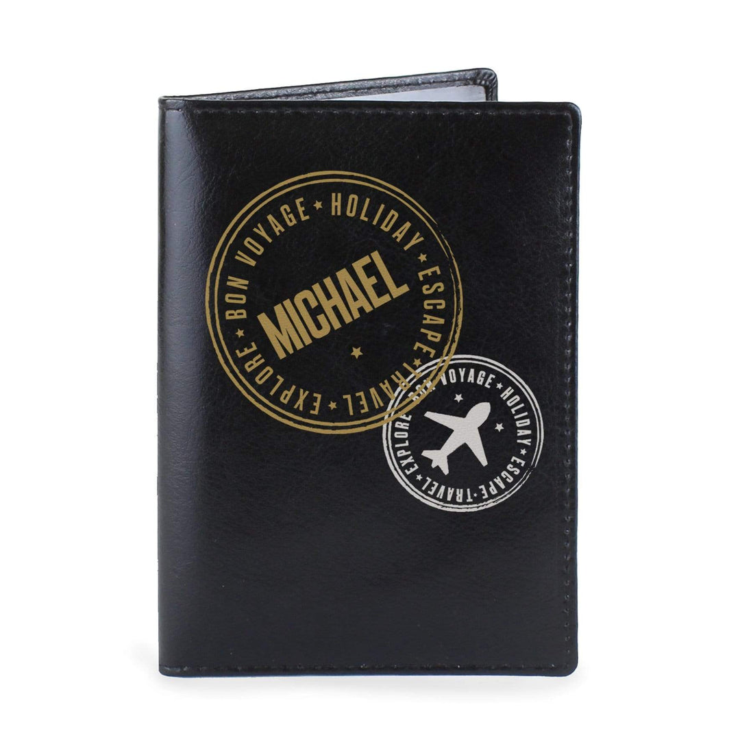 Personalised Memento Leather Personalised Stamped Black Passport Holder