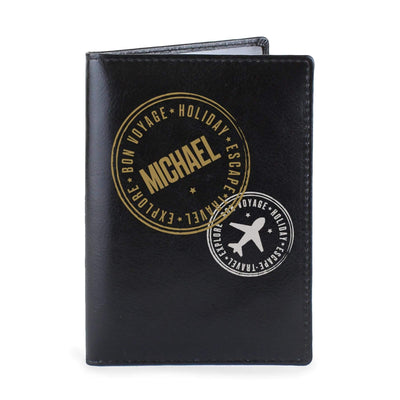 Personalised Memento Leather Personalised Stamped Black Passport Holder