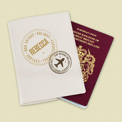 Personalised Memento Leather Personalised Stamped Cream Passport Holder