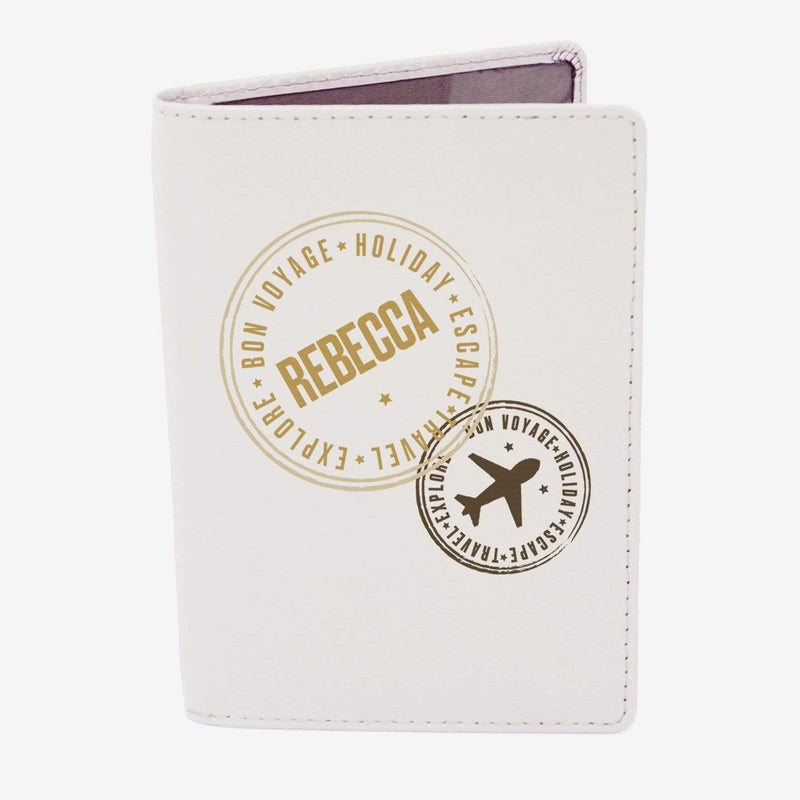 Personalised Memento Leather Personalised Stamped Cream Passport Holder