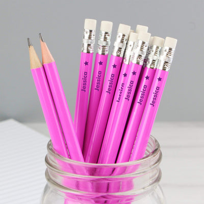 Personalised Memento Stationery & Pens Personalised Star Motif Pink Pencils