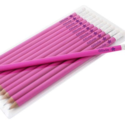 Personalised Memento Stationery & Pens Personalised Star Motif Pink Pencils