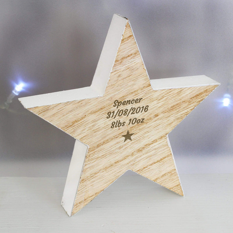 Personalised Memento Ornaments Personalised Star Motif Rustic Wooden Star Decoration