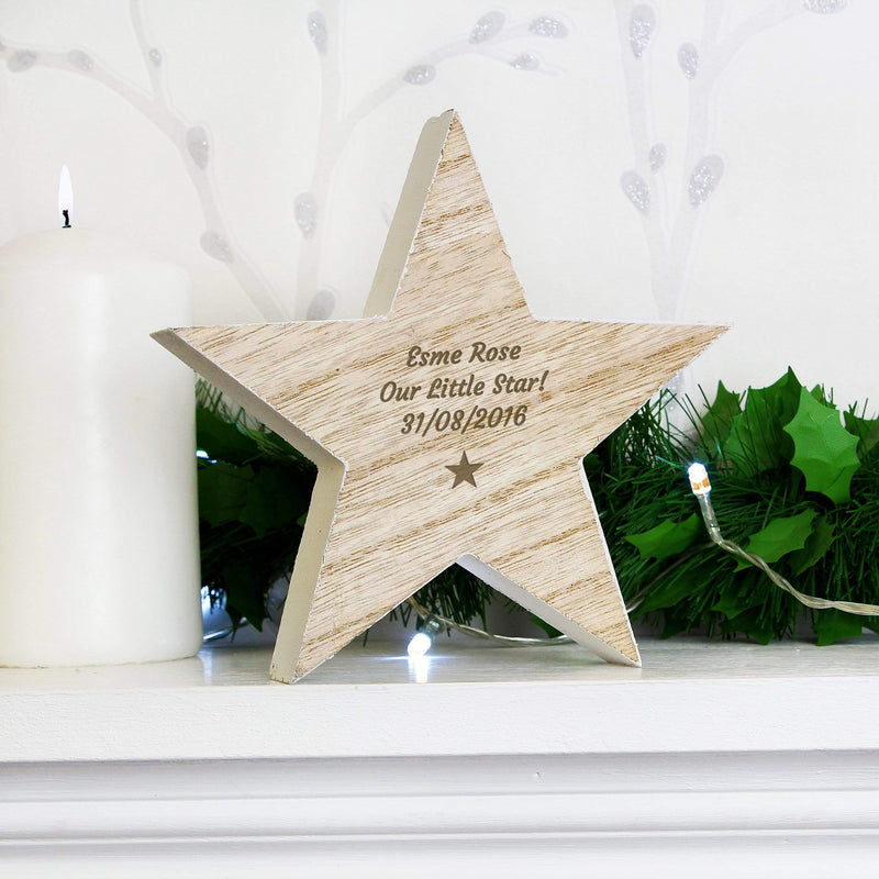 Personalised Memento Ornaments Personalised Star Motif Rustic Wooden Star Decoration