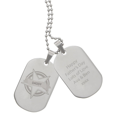 Personalised Memento Jewellery Personalised Star Stainless Steel Double Dog Tag Necklace