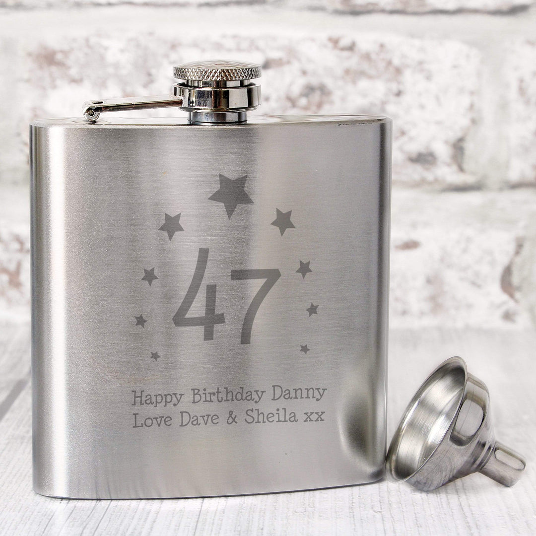 Personalised Memento Glasses &amp; Barware Personalised Stars Age Hip Flask