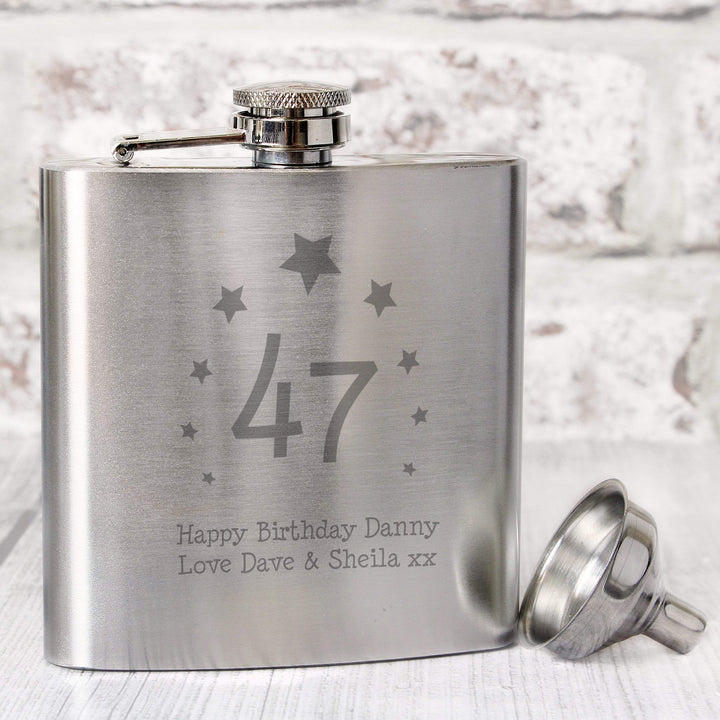 Personalised Memento Glasses &amp; Barware Personalised Stars Age Hip Flask