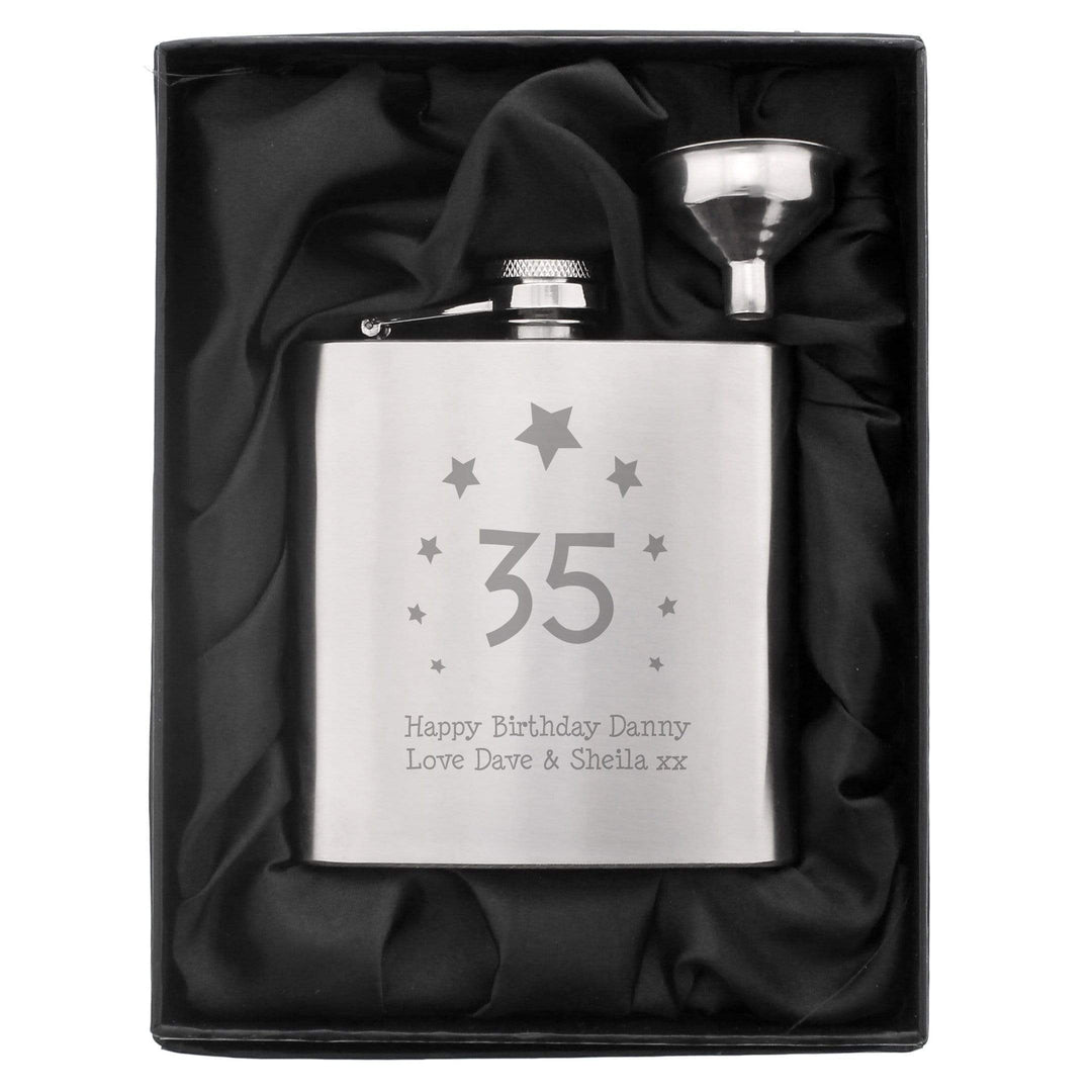 Personalised Memento Glasses &amp; Barware Personalised Stars Age Hip Flask