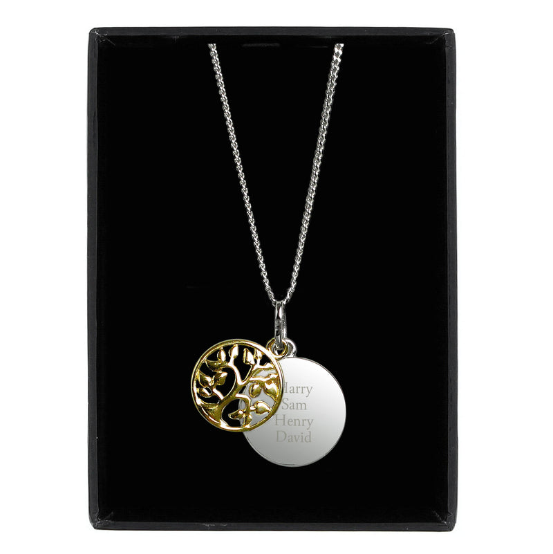 Personalised Memento Jewellery Personalised Sterling Silver & 9ct Gold Family Tree Of Life Necklace