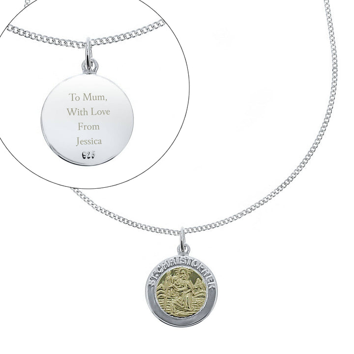 Personalised Memento Jewellery Personalised Sterling Silver &amp; 9ct Gold St. Christopher Necklace