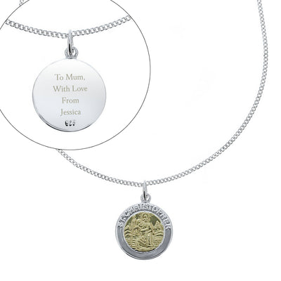 Personalised Memento Jewellery Personalised Sterling Silver & 9ct Gold St. Christopher Necklace