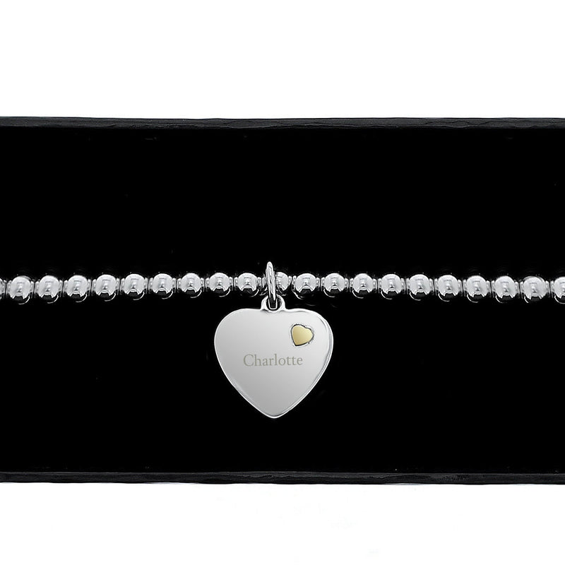 Personalised Memento Jewellery Personalised Sterling Silver and 9ct Gold Heart Bracelet