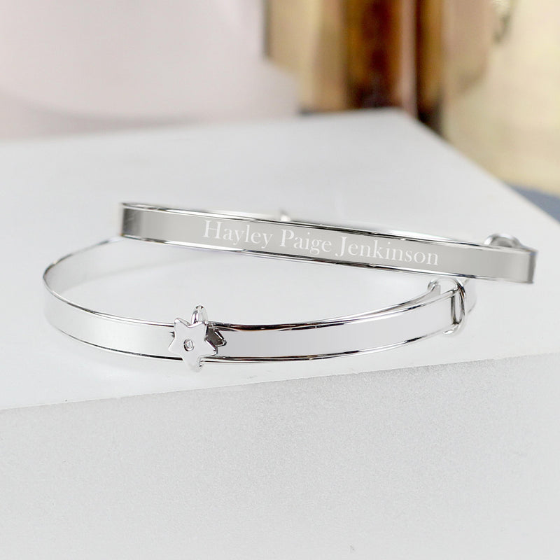 Personalised Memento Personalised Sterling Silver Childs Expanding Diamante Star Bracelet