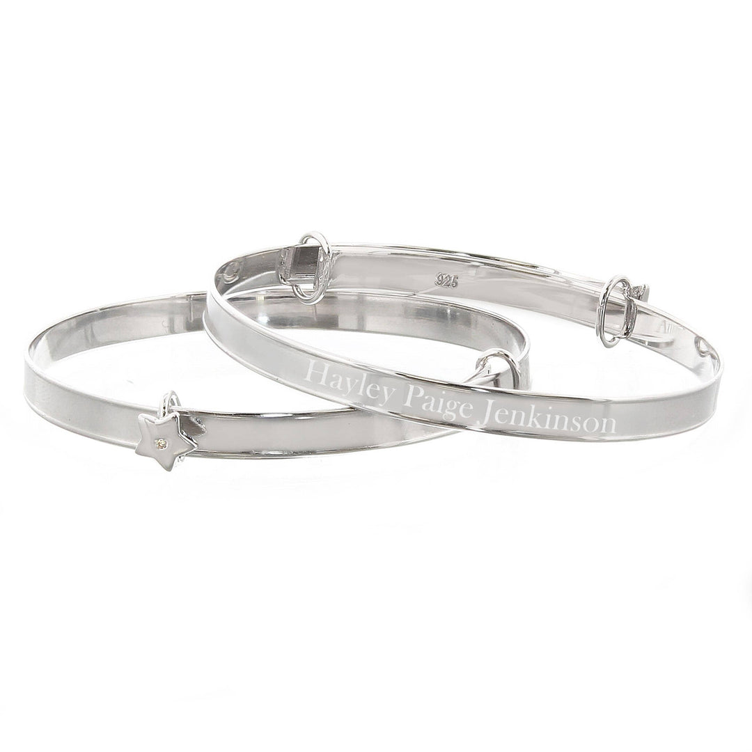 Personalised Memento Personalised Sterling Silver Childs Expanding Diamante Star Bracelet