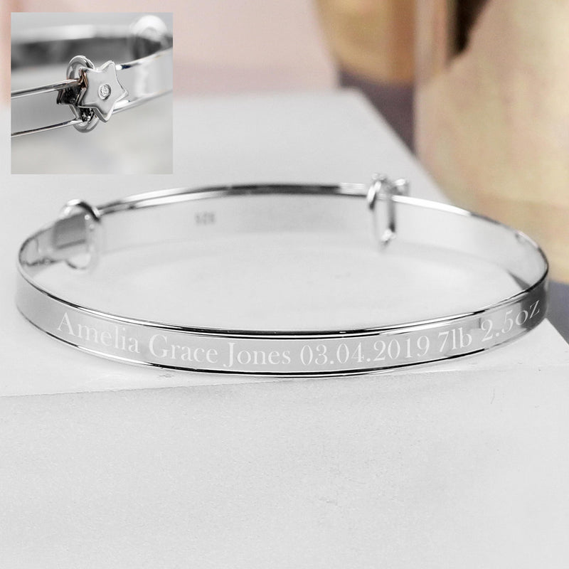 Personalised Memento Personalised Sterling Silver Childs Expanding Diamante Star Bracelet