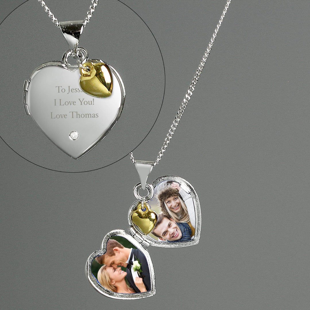 Personalised Memento Personalised Sterling Silver Heart Message Necklace with Diamond and 9ct Gold Charm