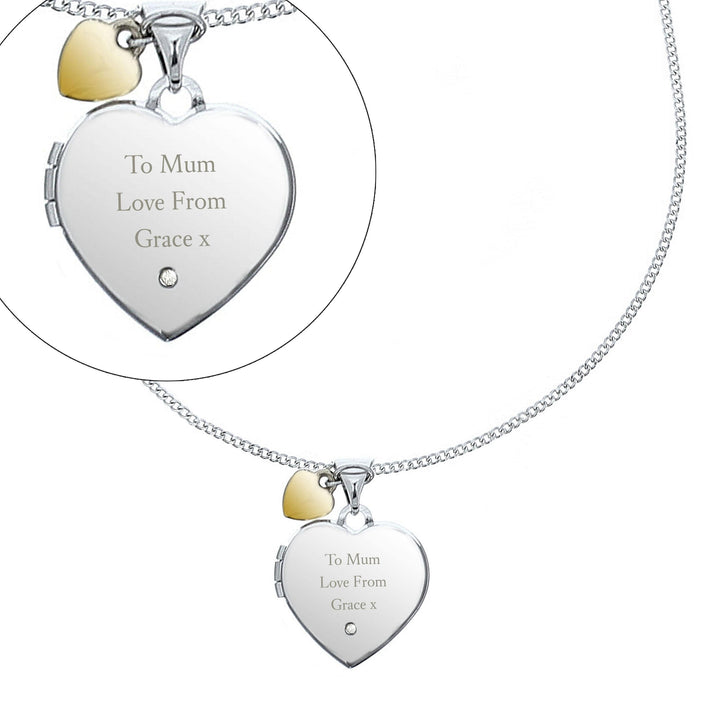 Personalised Memento Personalised Sterling Silver Heart Message Necklace with Diamond and 9ct Gold Charm
