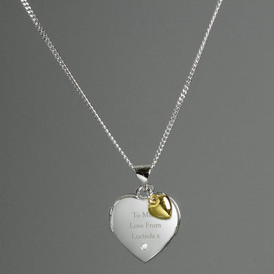 Personalised Memento Personalised Sterling Silver Heart Message Necklace with Diamond and 9ct Gold Charm