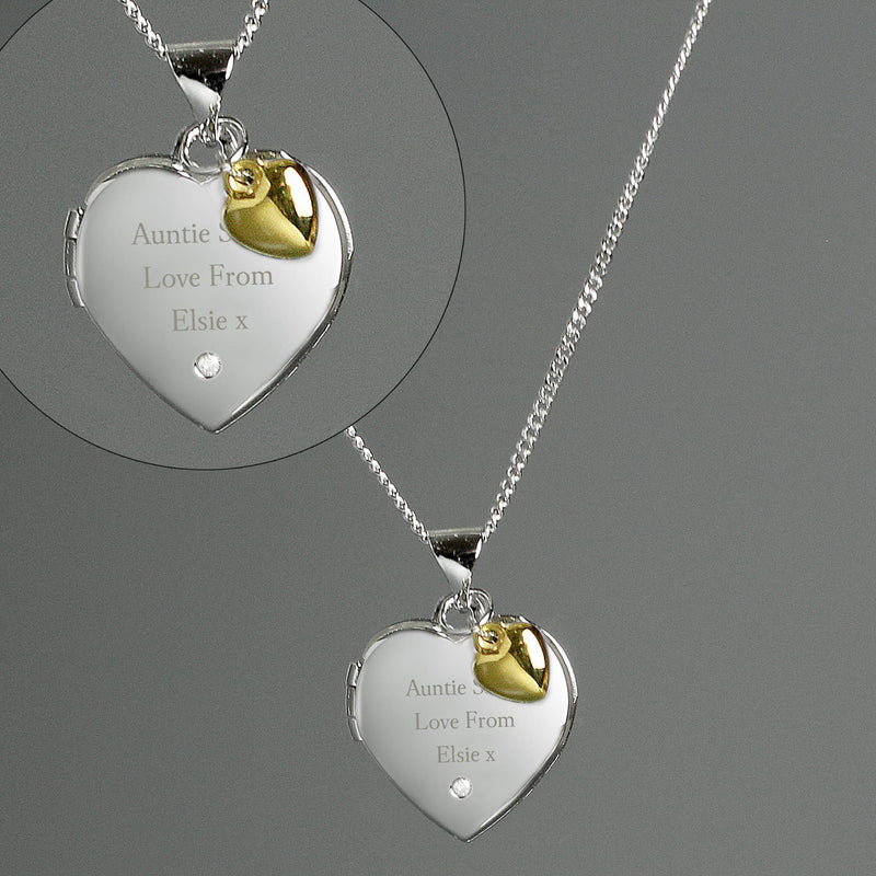 Personalised Memento Personalised Sterling Silver Heart Message Necklace with Diamond and 9ct Gold Charm