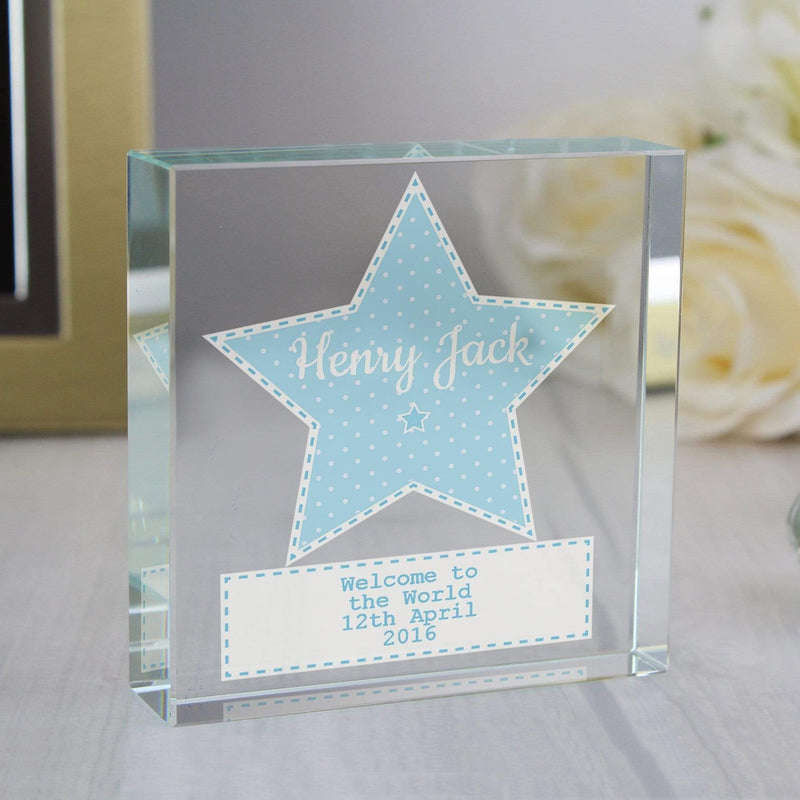 Personalised Memento Ornaments Personalised Stitch & Dot Baby Boy Large Crystal Token