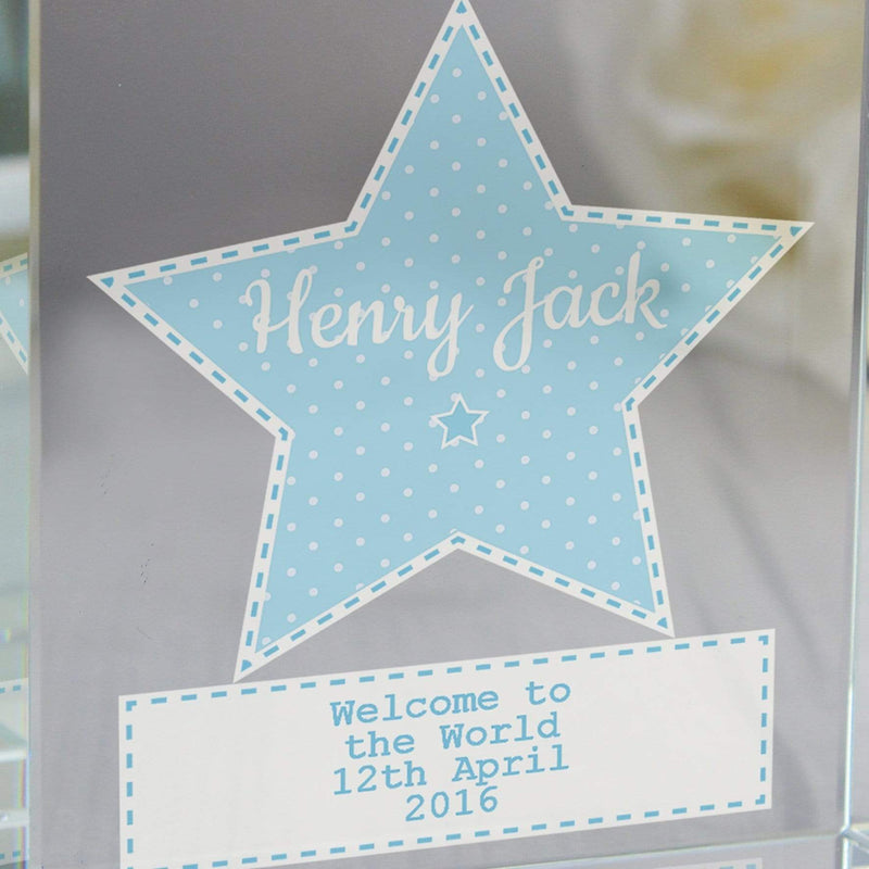 Personalised Memento Ornaments Personalised Stitch & Dot Baby Boy Large Crystal Token