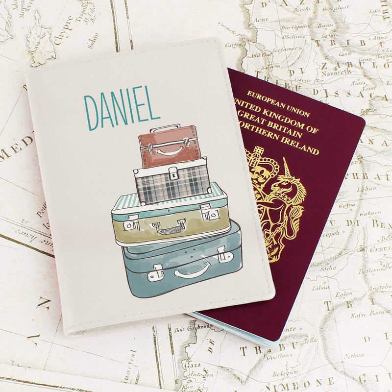 Personalised Memento Leather Personalised Suitcases Cream Passport Holder