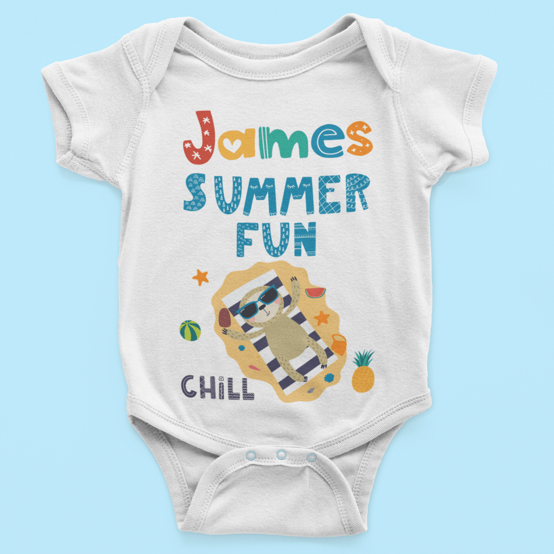 The Little Personal Shop Babygrows Personalised Summer Fun Design
