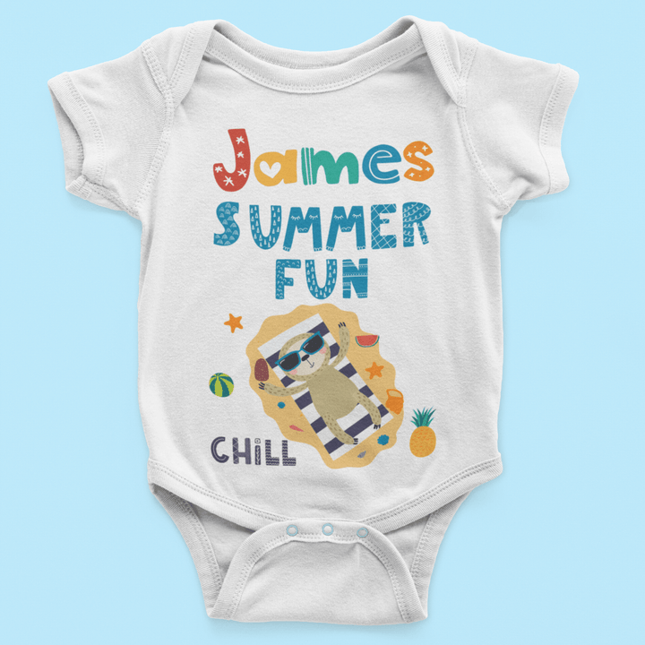 The Little Personal Shop Babygrows Personalised Summer Fun Design