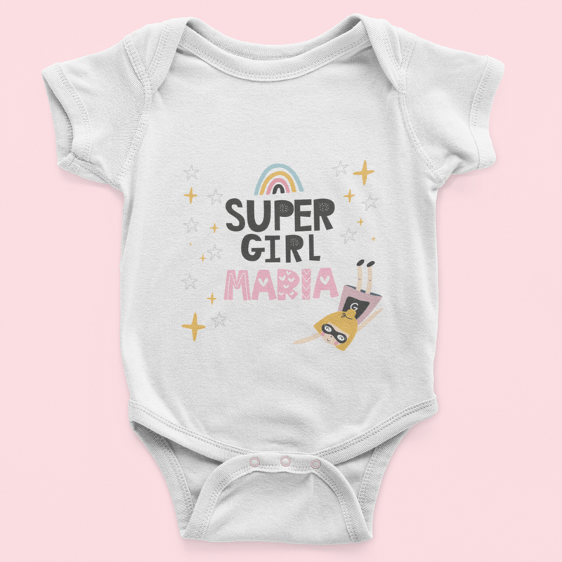 The Little Personal Shop Babygrows Personalised Super Girl Babygrow
