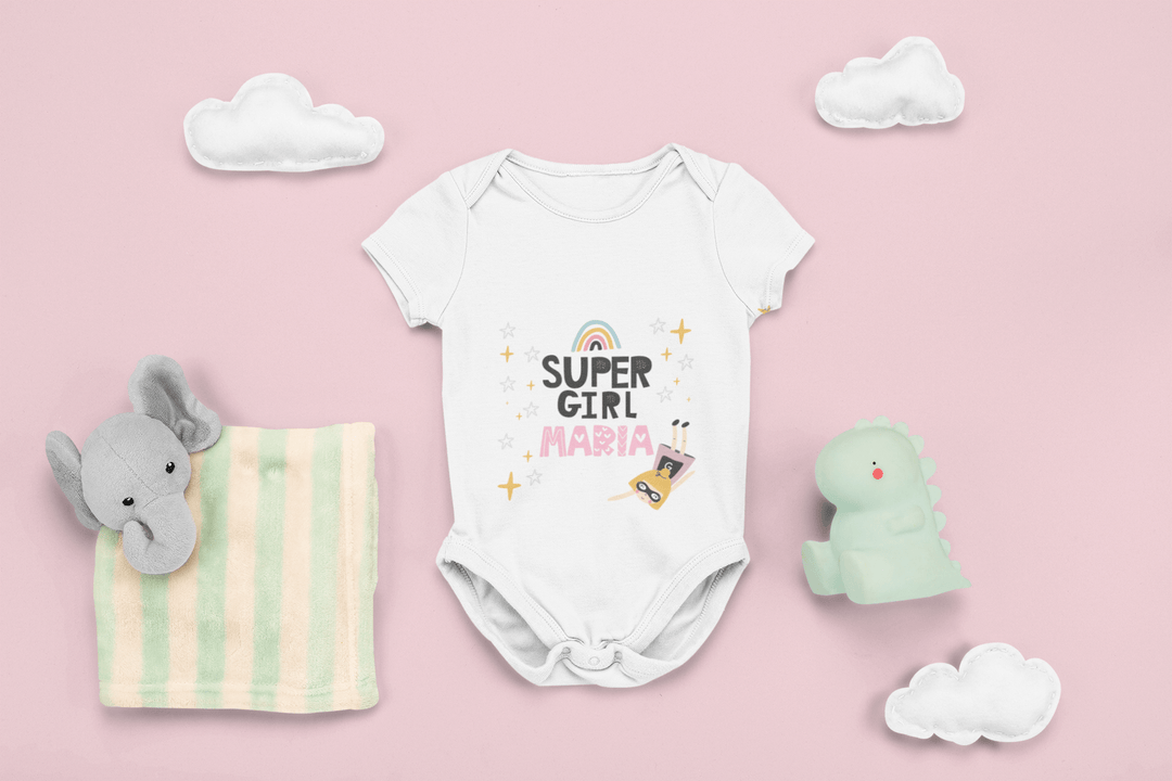 The Little Personal Shop Babygrows Personalised Super Girl Babygrow