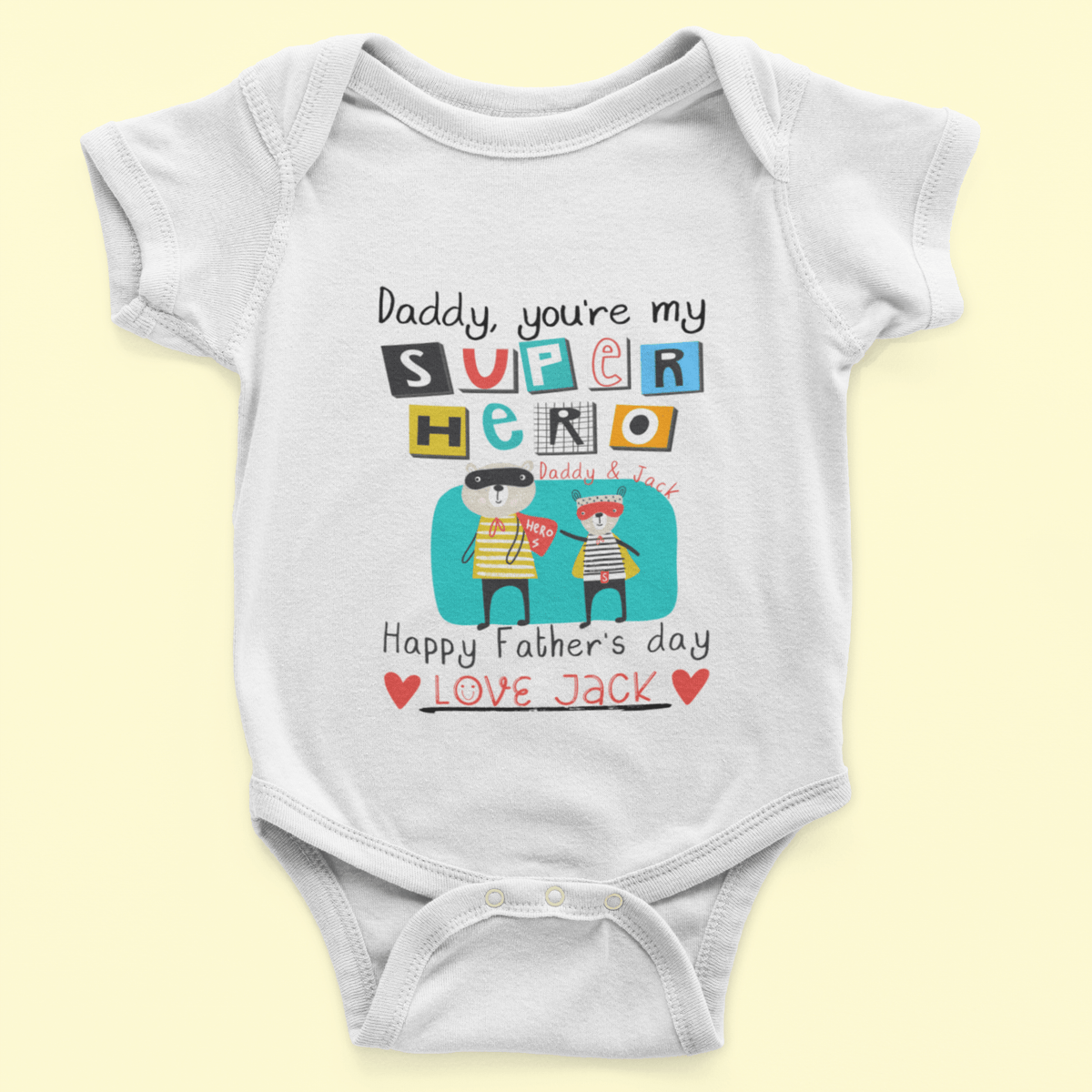 The Little Personal Shop Babygrows Personalised Superhero Dad Design