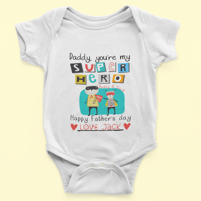 The Little Personal Shop Babygrows Personalised Superhero Dad Design