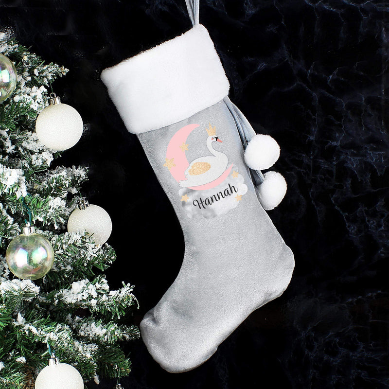 Personalised Memento Personalised Swan Lake Luxury Silver Grey Stocking