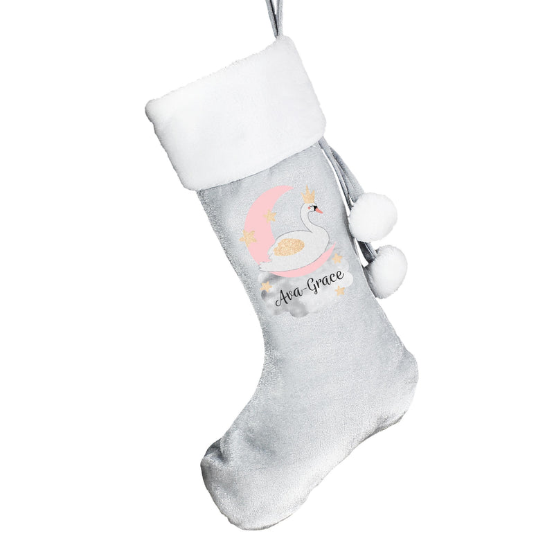 Personalised Memento Personalised Swan Lake Luxury Silver Grey Stocking