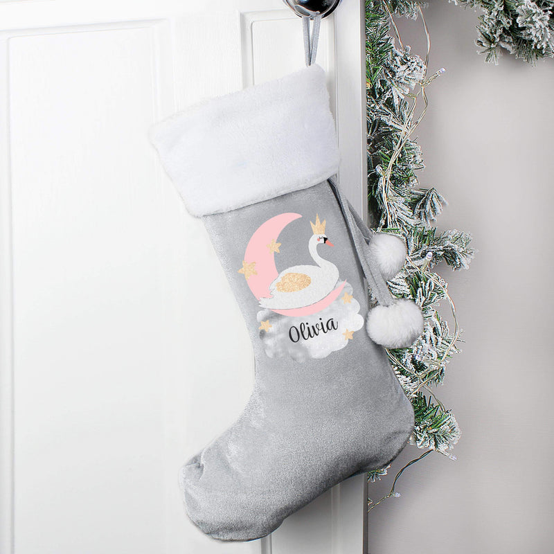 Personalised Memento Personalised Swan Lake Luxury Silver Grey Stocking