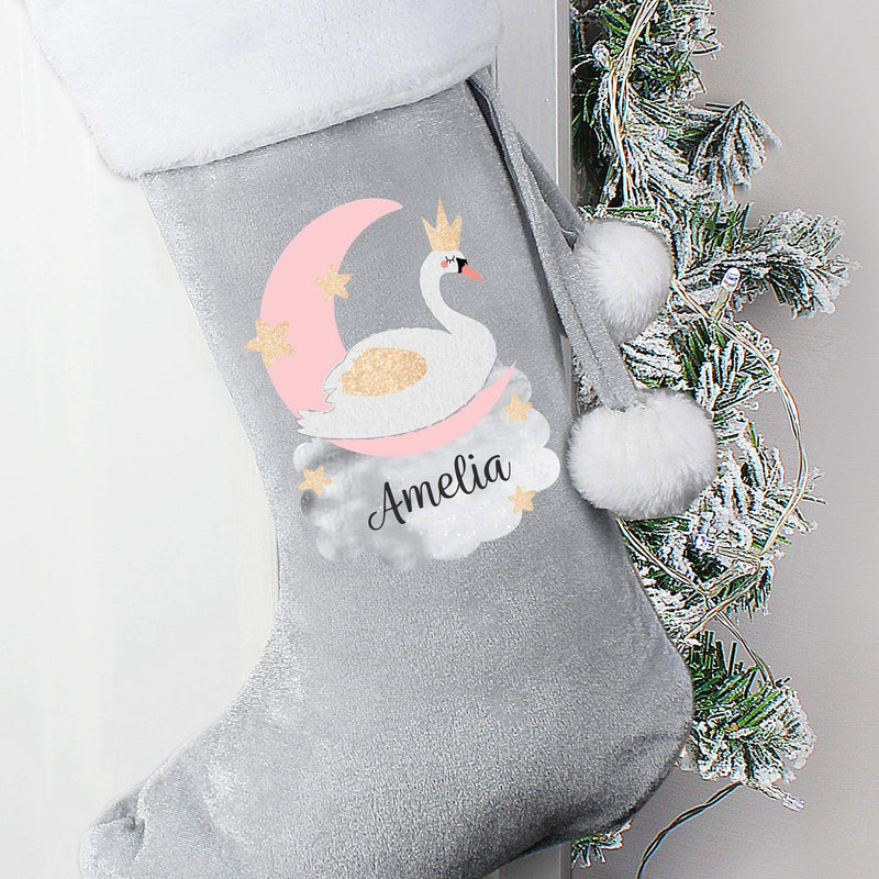 Personalised Memento Personalised Swan Lake Luxury Silver Grey Stocking