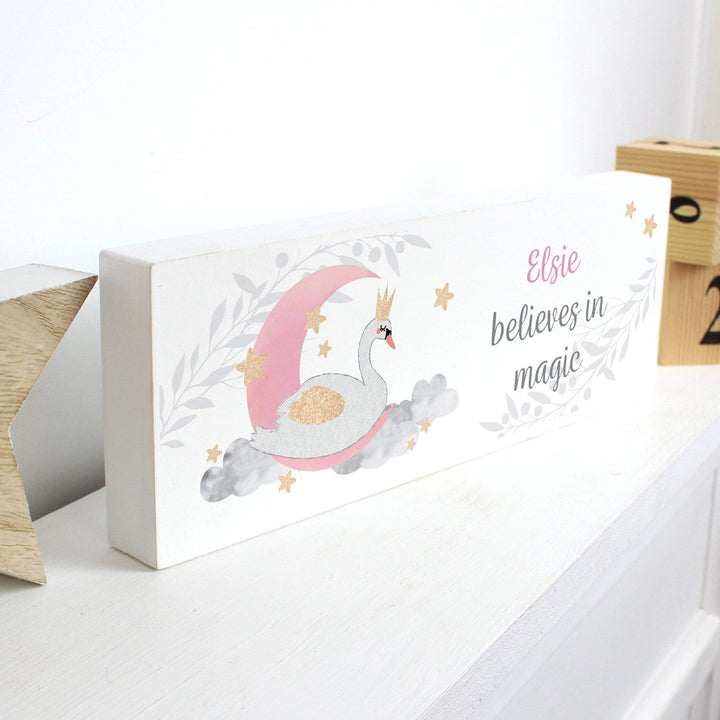 Personalised Memento Wooden Personalised Swan Lake Wooden Block Sign