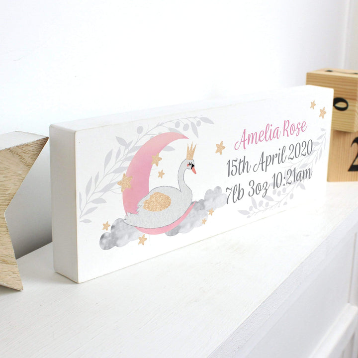 Personalised Memento Wooden Personalised Swan Lake Wooden Block Sign
